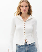The Knit Ribbed Buttoned Cardigan - Ivory