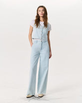 Tailored Sofie Textured Wide-Leg Jeans - Sky Blue Tweed