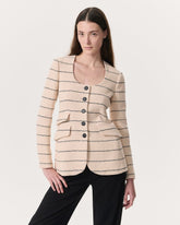 Roslyn Cotton Tweed Scoop-Neck Blazer - Cream