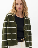 Peggy Striped Wool V-Neck Cardigan - Army Multi