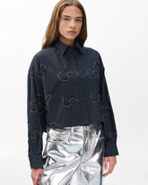 Beatrice Embroidered Poplin Shirt - Black Embroidery