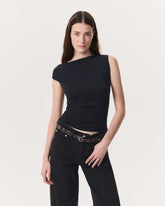 Luca Shirred Scoop-Neck Top - Black
