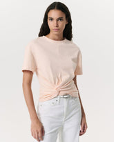 Mica Twist-Detail Draped Cotton T-Shirt - Peach