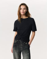 Mica Twist-Detail Draped Cotton T-Shirt - Black