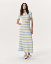 Eloise Striped Rib-Knit Pleated Midi Dress - Green Multi