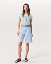 Tailored McKenna Textured Denim Shorts - Sky Blue Tweed