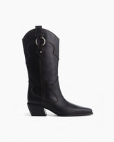 Joni Leather Cowboy Boots - Black