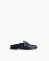 Carter Embossed Leather Mules - Indigo Croc