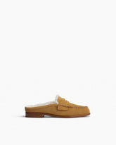 Carter Suede Shearling Mules - Caramel Suede Shearling