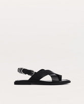 Gia Leather Crossover Sandals - Black