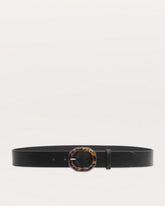 Audrey Tortoiseshell-Buckle Leather Belt - Black Tortoise
