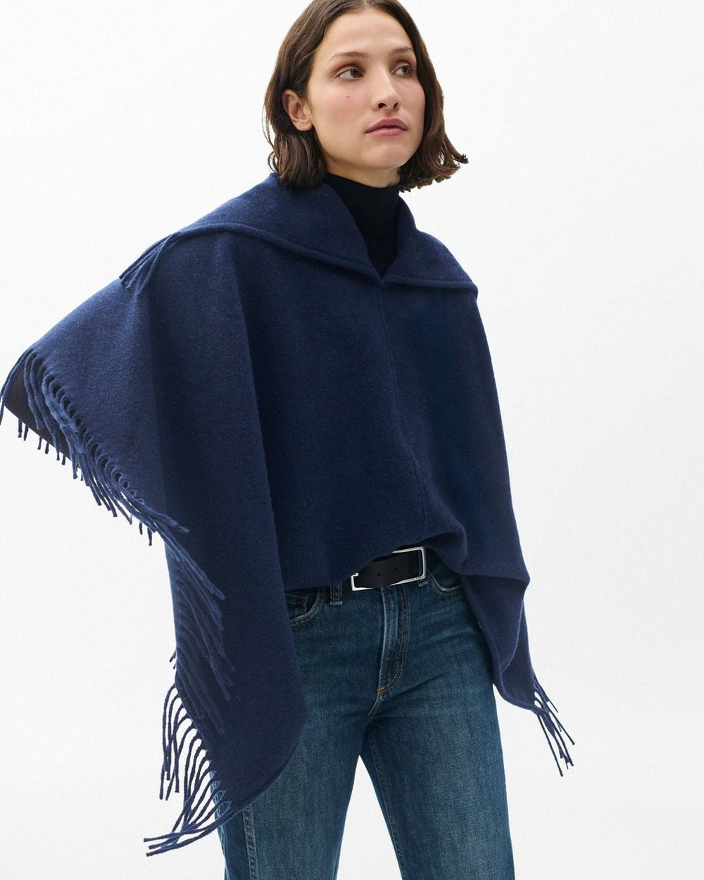Darcey Italian Wool Cowl Poncho - Navy