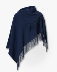 Darcey Italian Wool Cowl Poncho - Navy