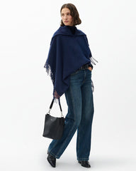 Darcey Italian Wool Cowl Poncho - Navy