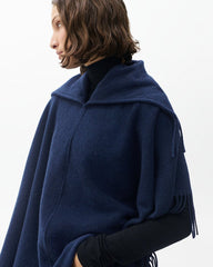Darcey Italian Wool Cowl Poncho - Navy