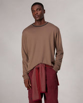 Relaxed Fit Contrast-Trim Cotton Tee - Brown