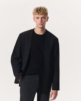 Collarless Wool-Blend Ripstop Blazer - Black
