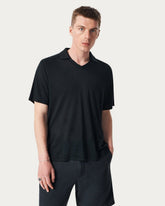 Linen Johnny Collar Polo - Black