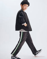 Mini Miramar Track Pants - Washed Black with Green & White Stripe