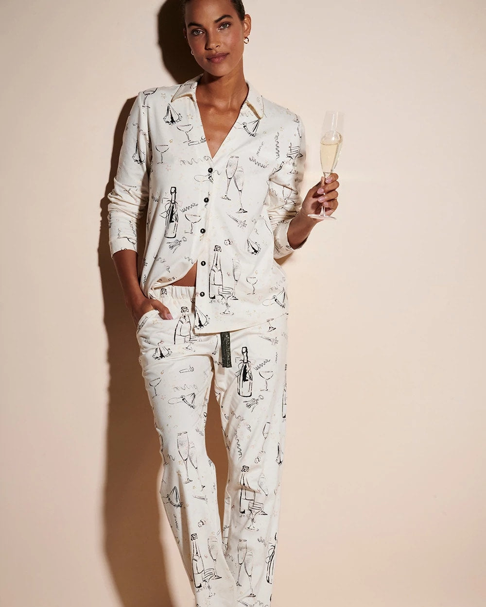 Long-Sleeve Notch Collar Pajama Top - Soma