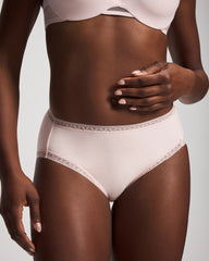 Cotton High-Leg Brief Panty with Lace Trim - Soma