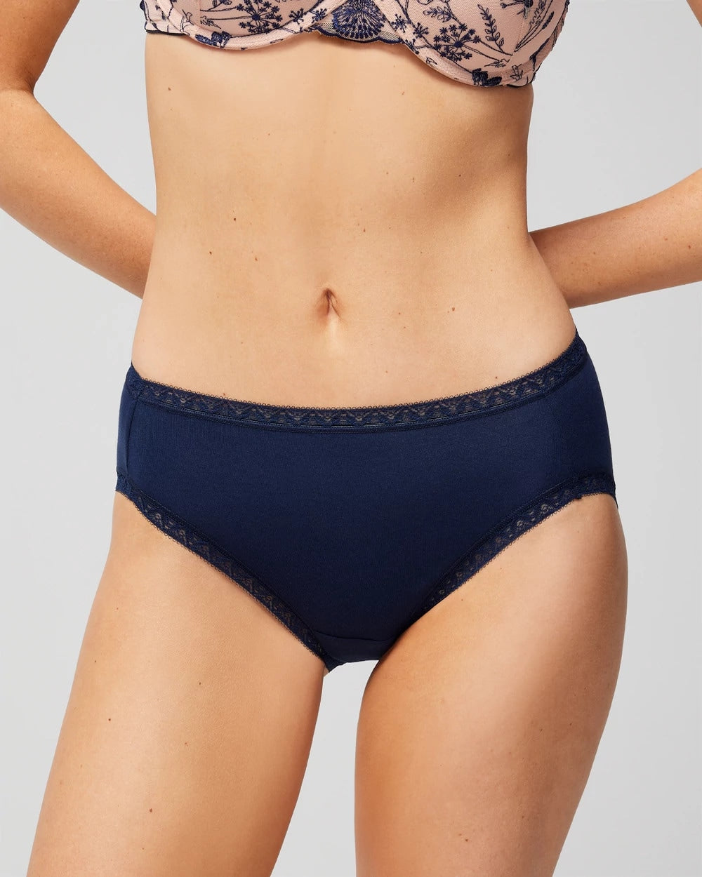Cotton High-Leg Brief Panty with Lace Trim - Soma