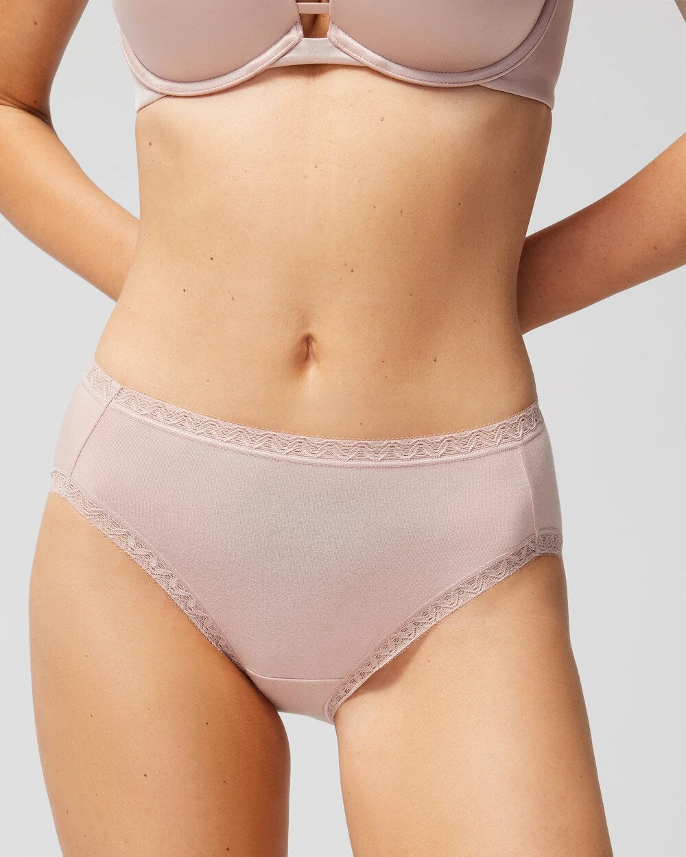 Cotton High-Leg Brief Panty with Lace Trim - Soma