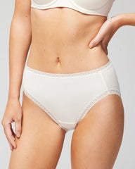 Cotton High-Leg Brief Panty with Lace Trim - Soma