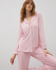 Long-Sleeve Printed Notch Collar Pajama Top - Soma
