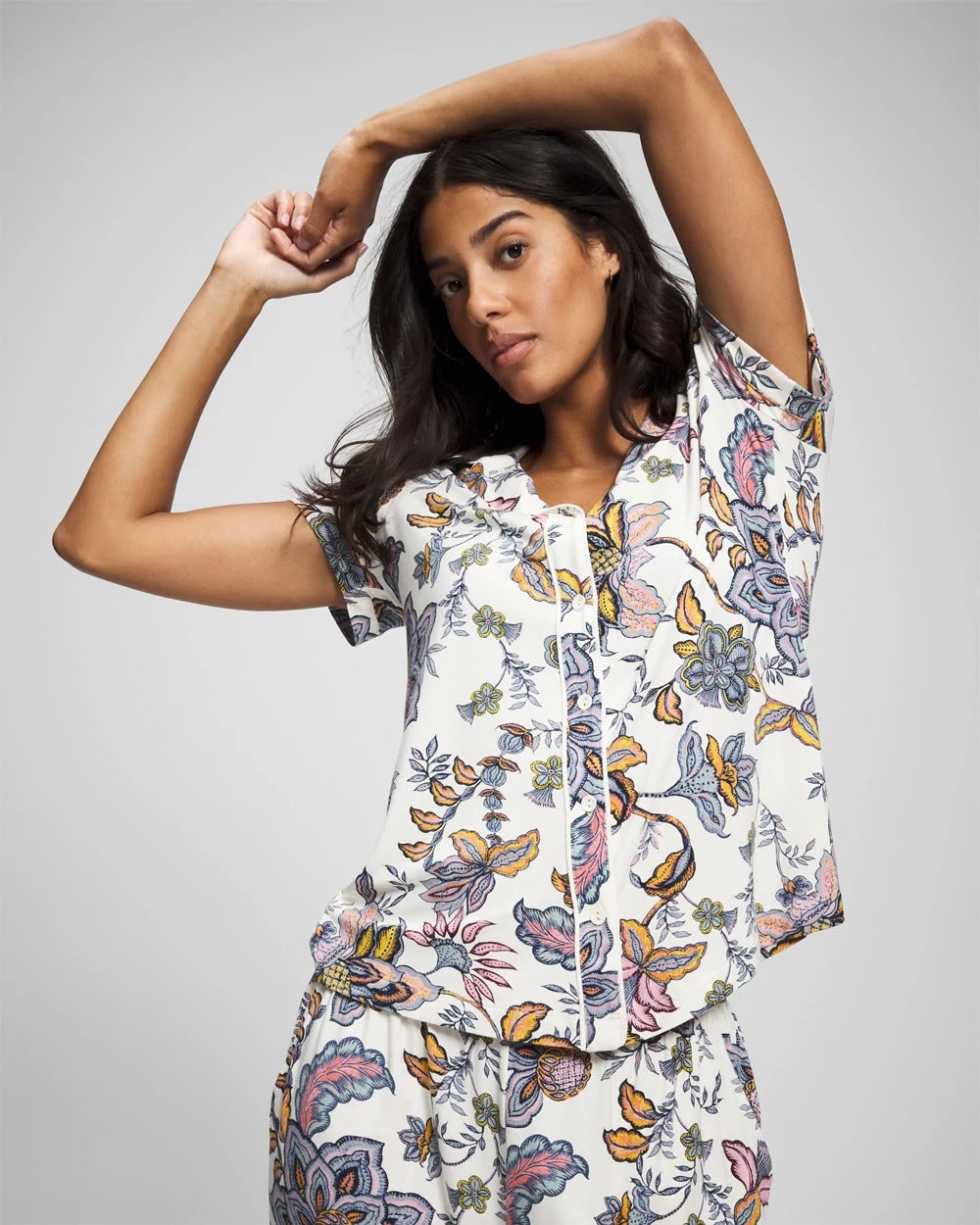 Piped Short Sleeve Notch Collar Pajama Top - Soma