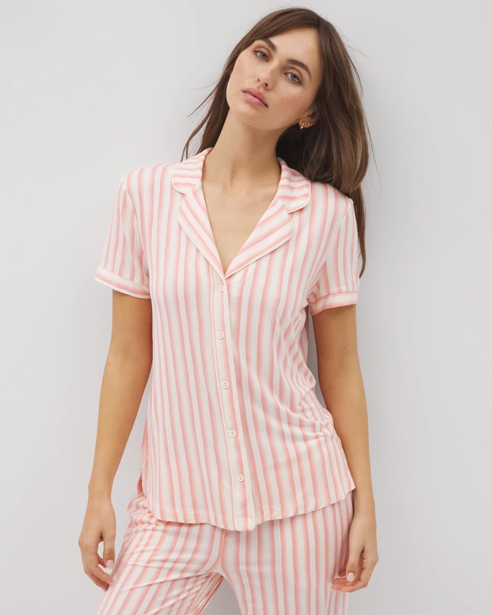 Piped Short Sleeve Notch Collar Pajama Top - Soma