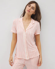 Piped Short Sleeve Notch Collar Pajama Top - Soma