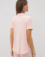 Piped Short Sleeve Notch Collar Pajama Top - Soma
