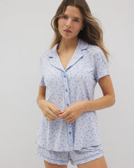 Piped Short Sleeve Notch Collar Pajama Top - Soma