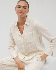 Cotton Gauze Long Sleeve Notch Collar Pajama Top - Soma