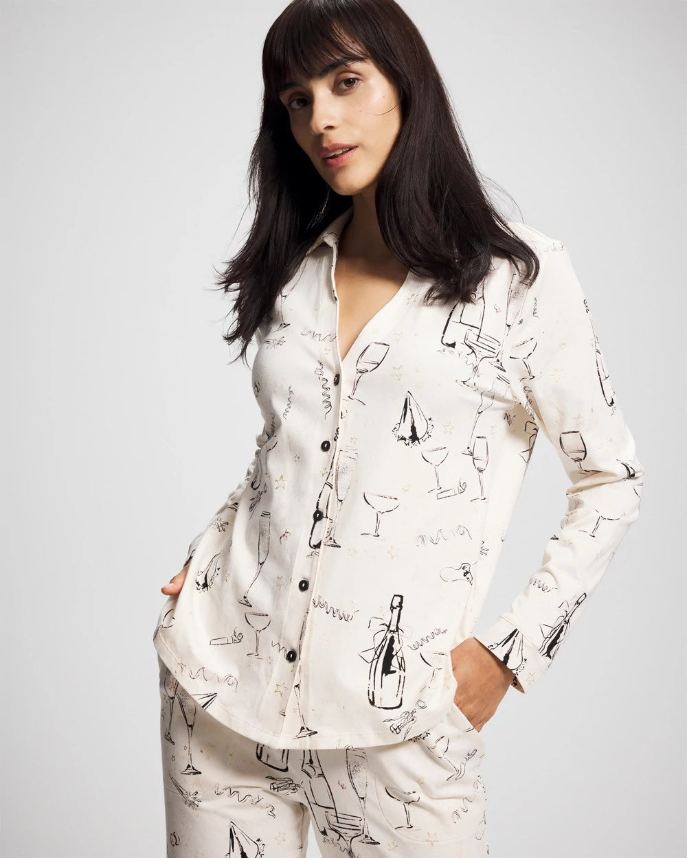 Long-Sleeve Notch Collar Pajama Top - Soma
