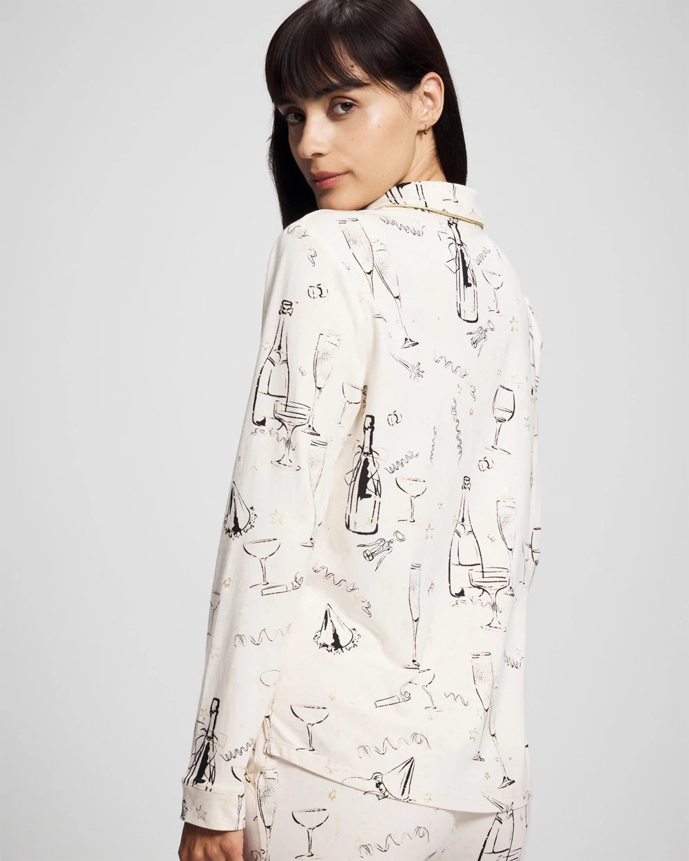 Long-Sleeve Notch Collar Pajama Top - Soma