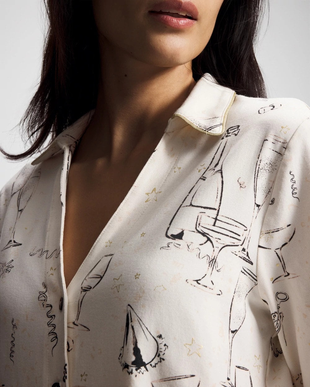 Long-Sleeve Notch Collar Pajama Top - Soma