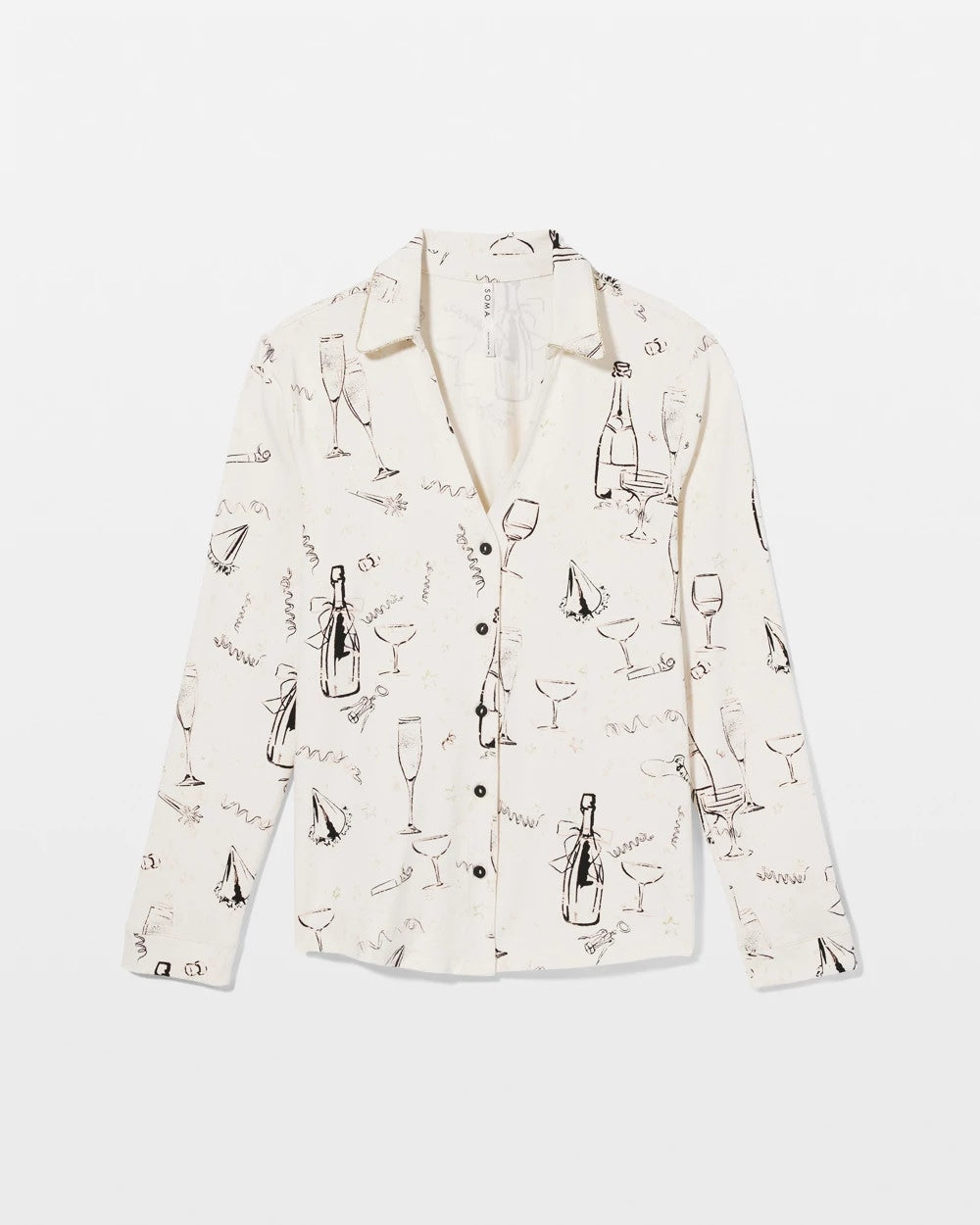 Long-Sleeve Notch Collar Pajama Top - Soma