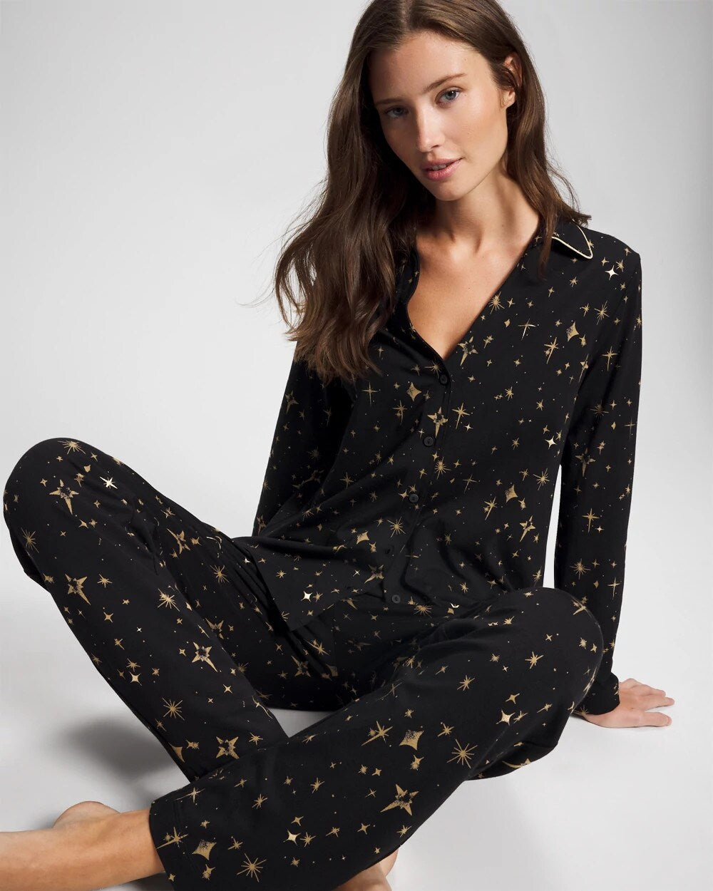 Long-Sleeve Notch Collar Pajama Top - Soma