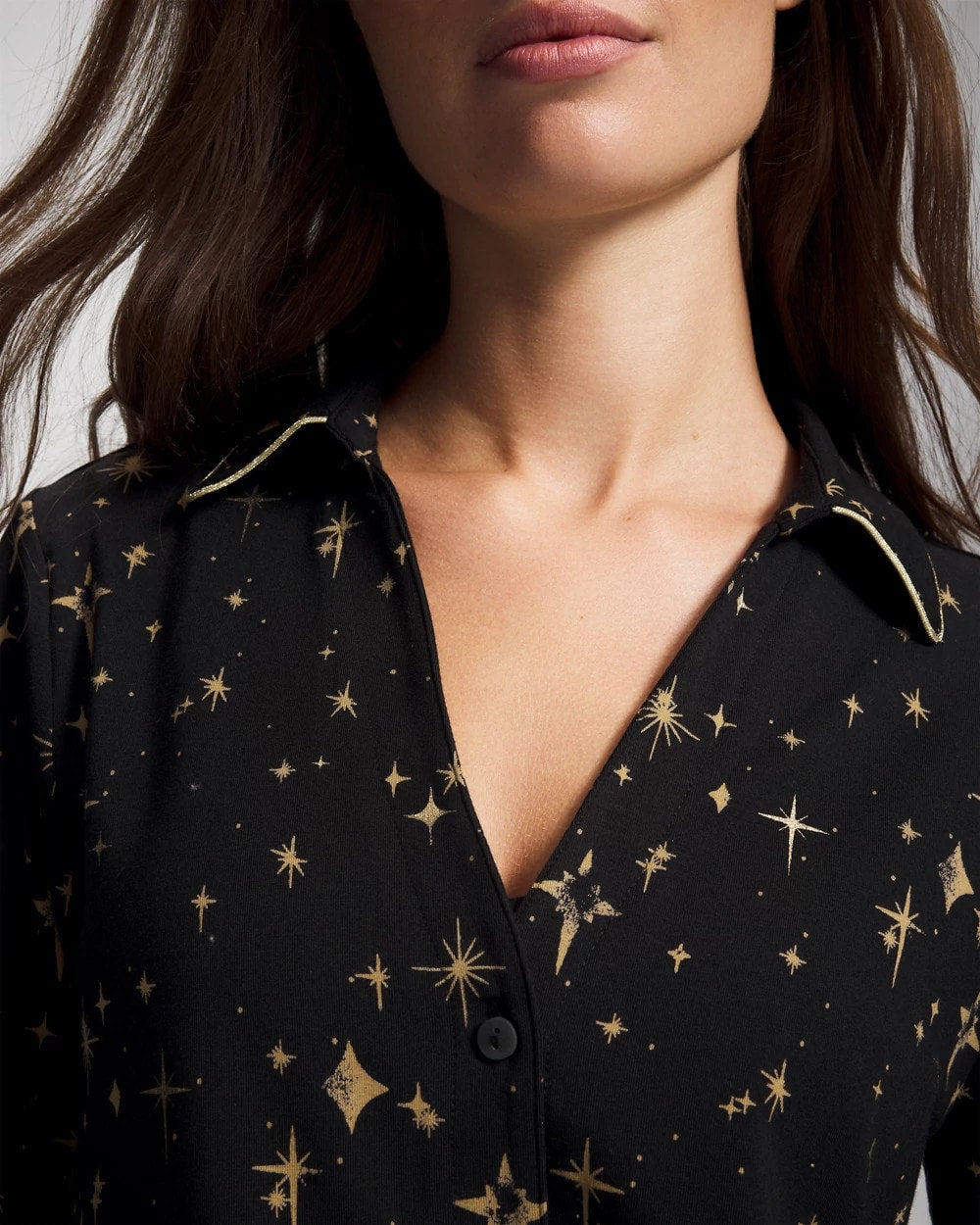 Long-Sleeve Notch Collar Pajama Top - Soma