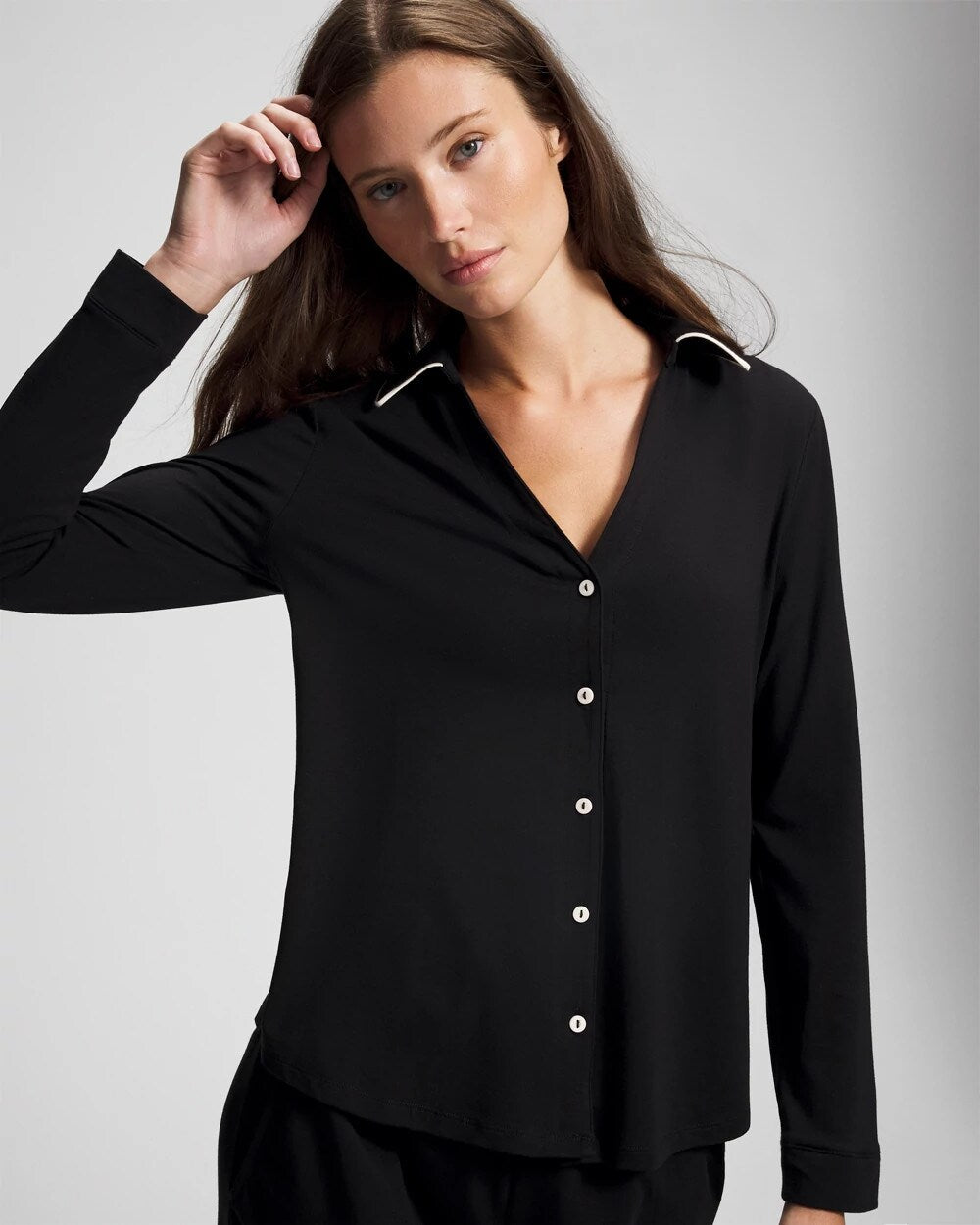 Long-Sleeve Notch Collar Pajama Top - Soma