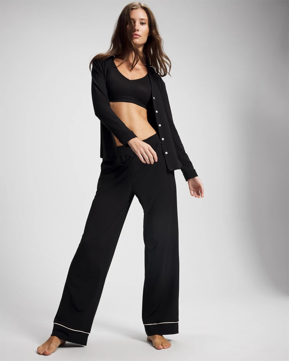 Long-Sleeve Notch Collar Pajama Top - Soma