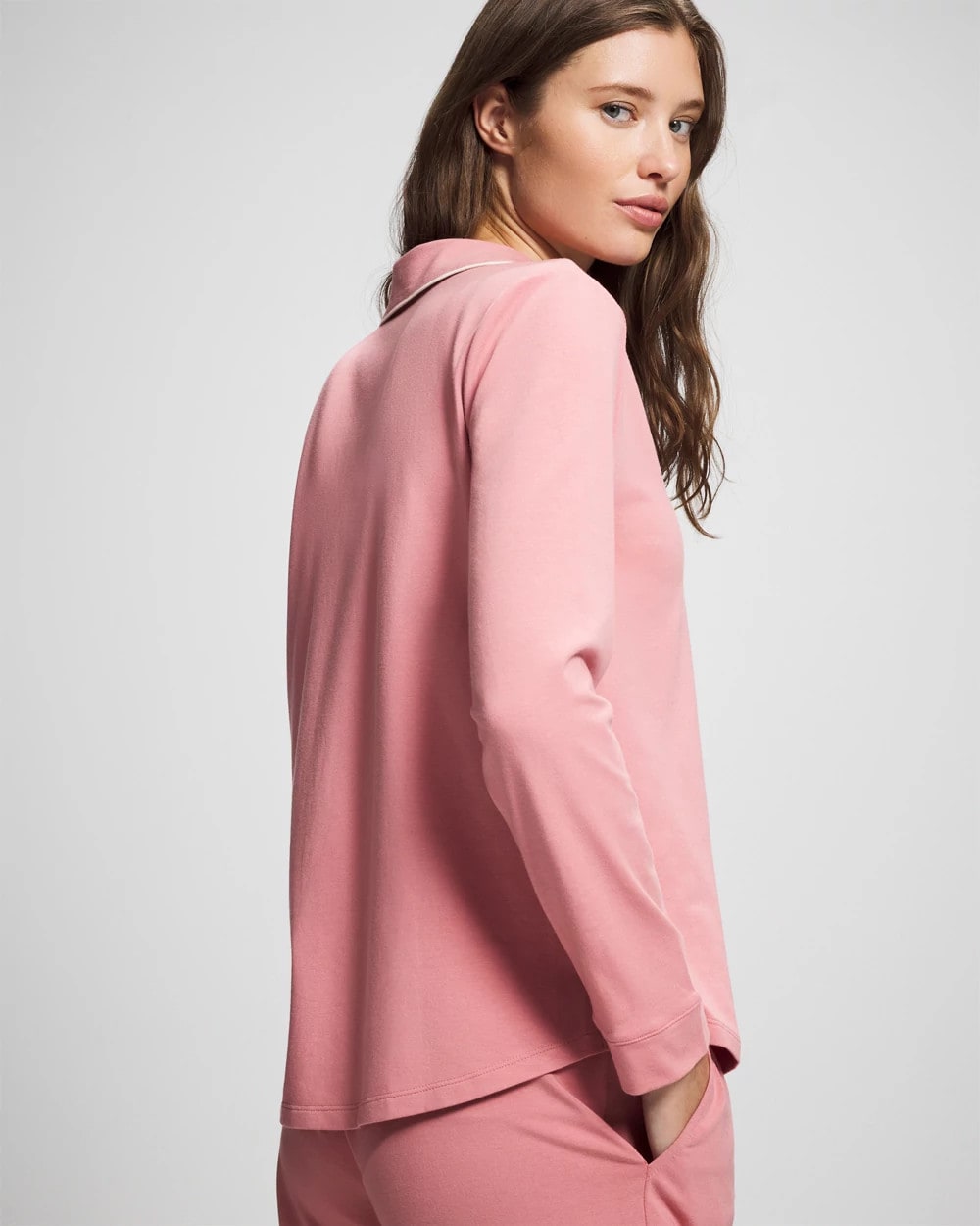 Long-Sleeve Notch Collar Pajama Top - Soma