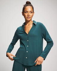 Long-Sleeve Notch Collar Pajama Top - Soma