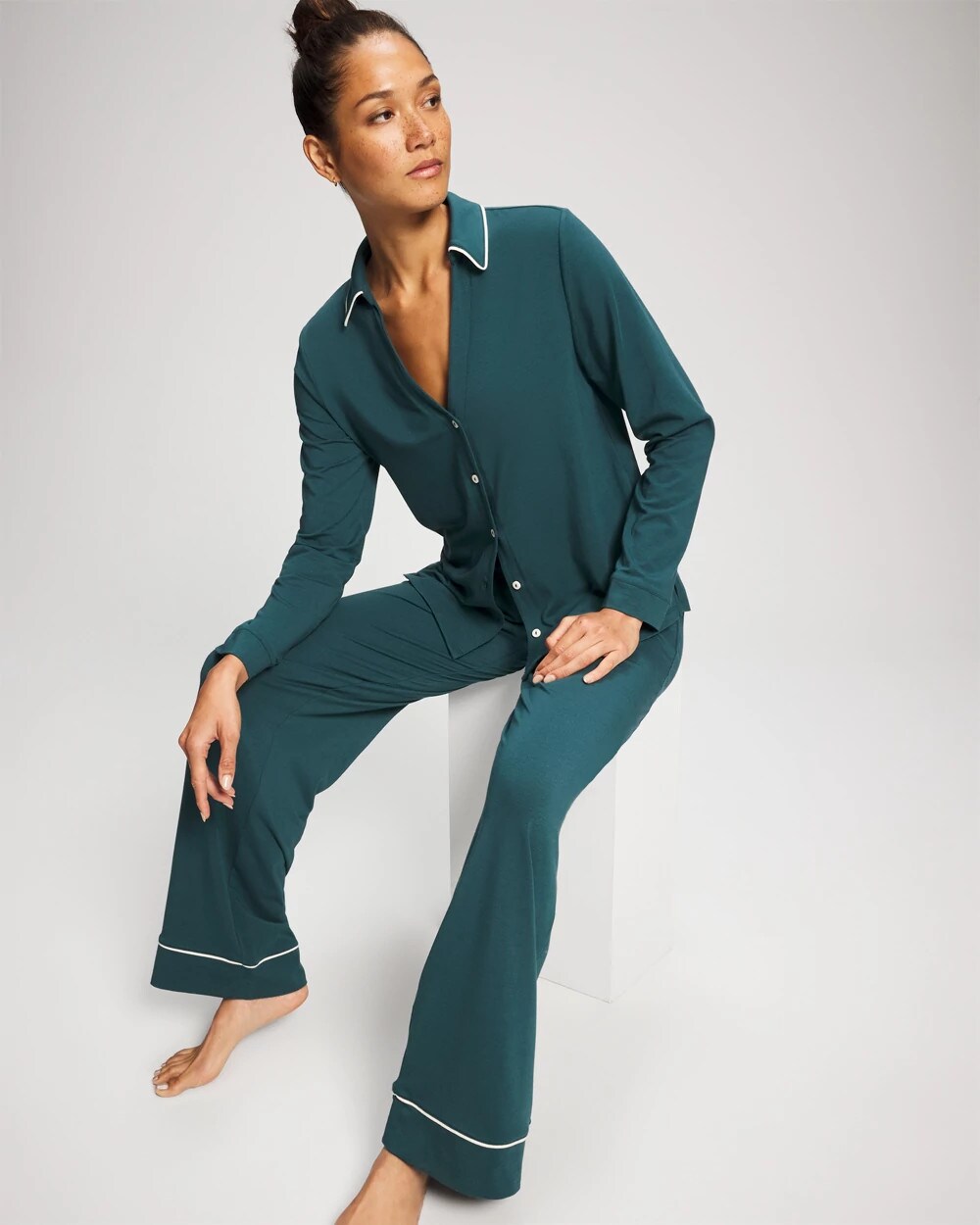 Long-Sleeve Notch Collar Pajama Top - Soma
