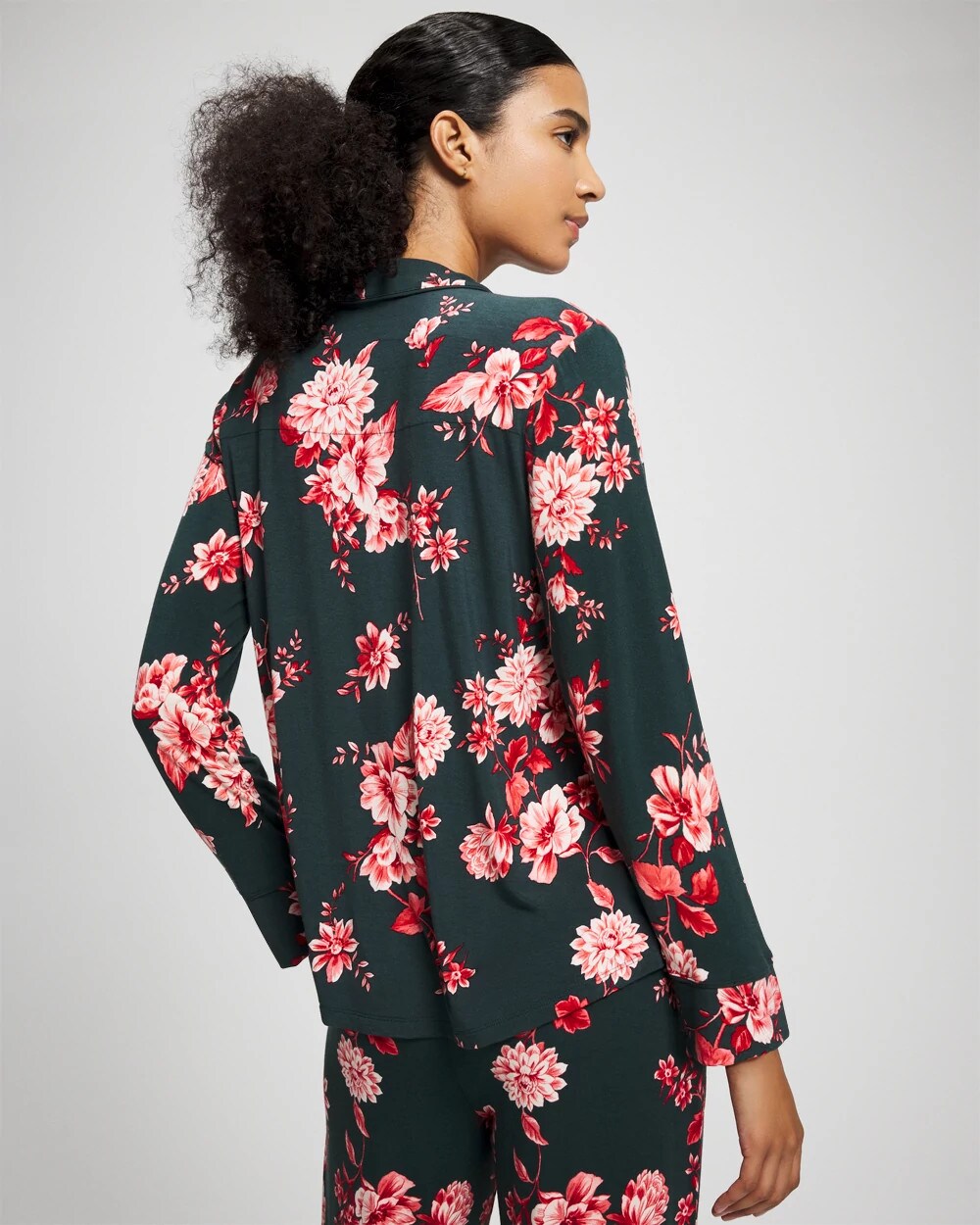 Cool Nights Long Sleeve Notch Collar with Piped Placket Pajama Top - Soma