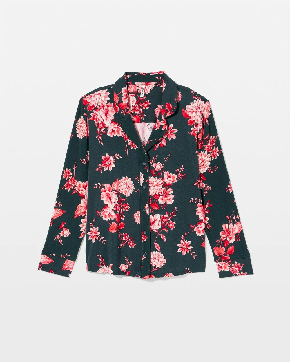 Cool Nights Long Sleeve Notch Collar with Piped Placket Pajama Top - Soma