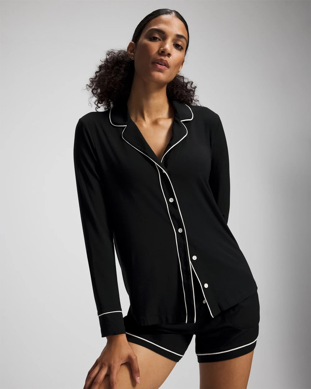 Long-Sleeve Notch Collar Pajama Top - Soma