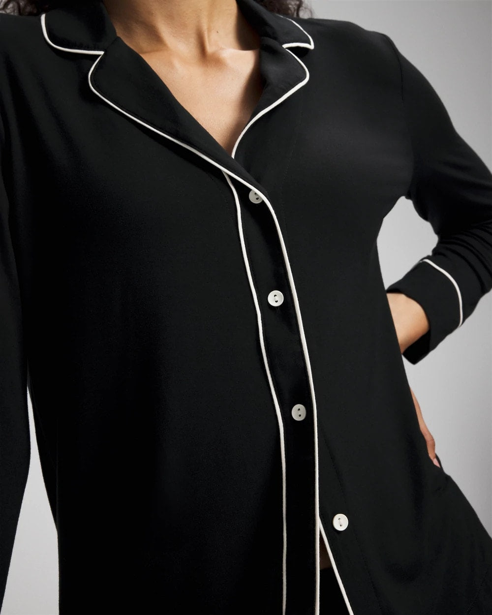 Long-Sleeve Notch Collar Pajama Top - Soma